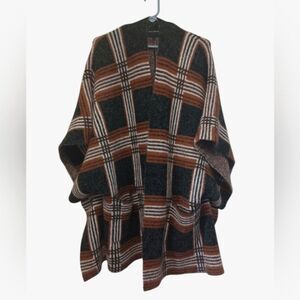 Buckle Black Oversized Plaid Blanket Cardigan Sweater
